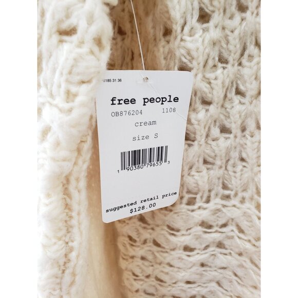 Free People Knit Off The Shoulder Pullover Sweater Crashing Waves Women's Sz S - Picture 7 of 7